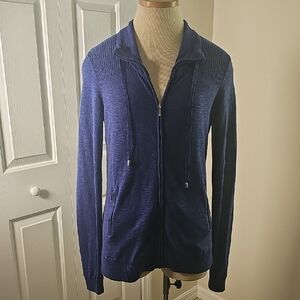 Dalia Indigo Knit Sweater Meduim Zip Up. Lightweight. Zipper Pockets.